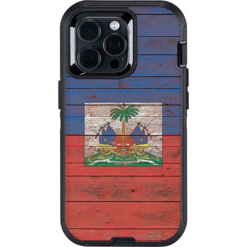 Haiti Flag Dark Wood Otterbox Defender iPhone Skin